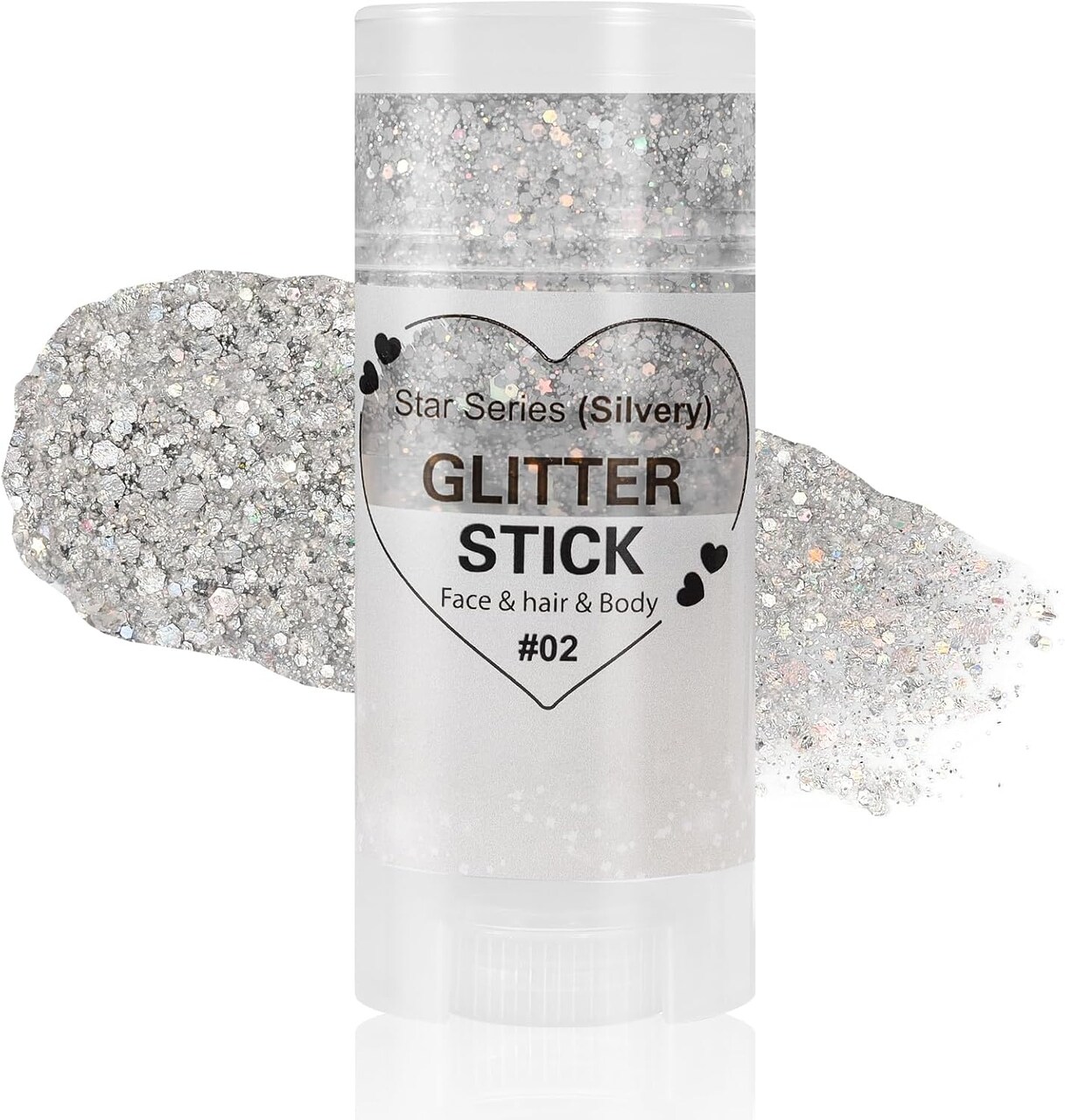 Silver Body & Face Glitter Stick – Chunky Mermaid Sequins & Fine Sparkle for Hair, Makeup, Festival, Concerts, Raves & Kids’ Parties | Waterproof, Long-Lasting Glitter Gel (Silver)